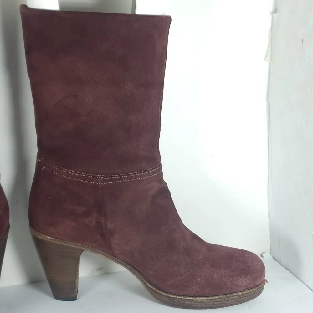 Fiorentini Baker Women's 39 US8,5 Burgandy Suede PullOn Fold Over Slouch Boots